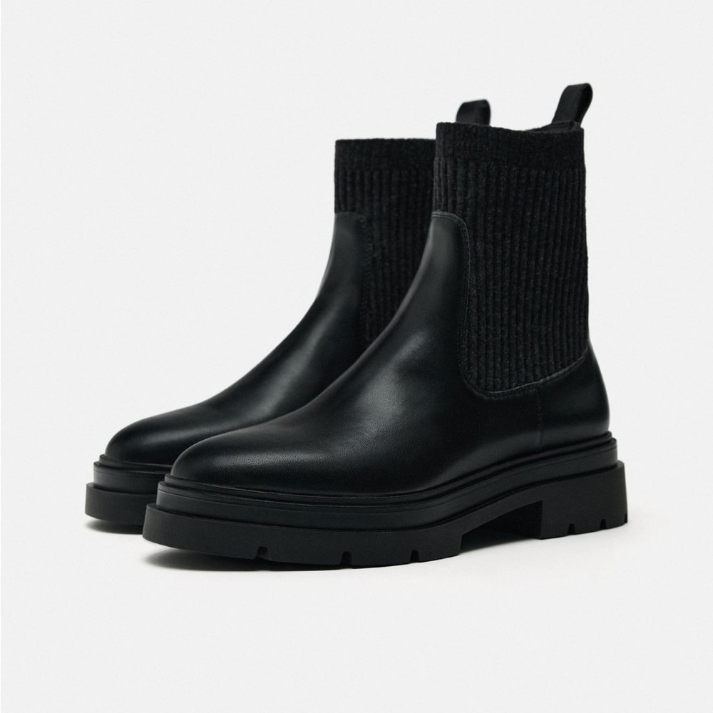 Zara lug sole sock style flat ankle boots